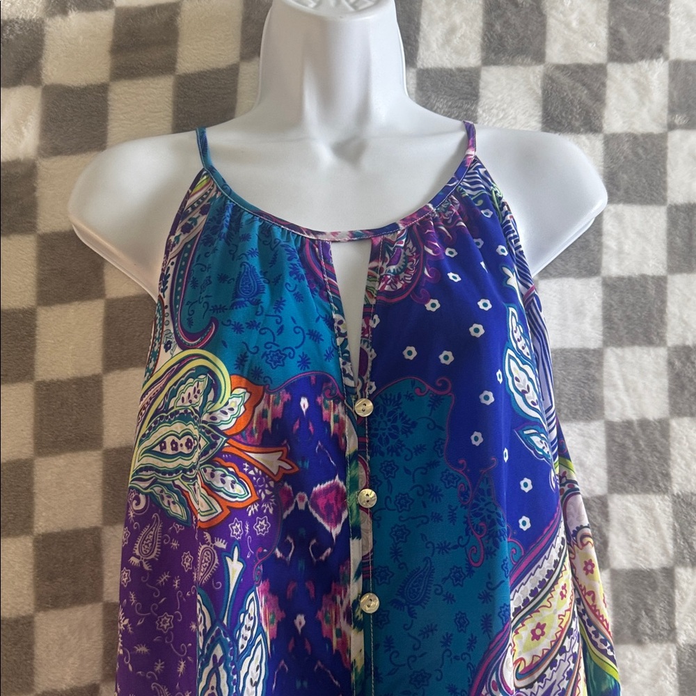 Chicos Women’s Open Shoulder Blue Paisley Button Up Top With Tie Front Size 2X - Picture 3 of 10